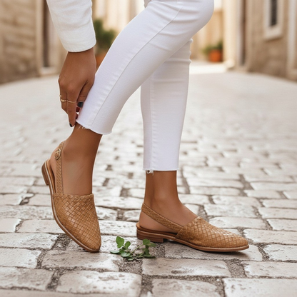Isla | Woven Slingback Flat Shoes with Buckle Strap