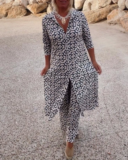 Leah | Boho Geometric Print Tunic and Wide Leg Pants Set
