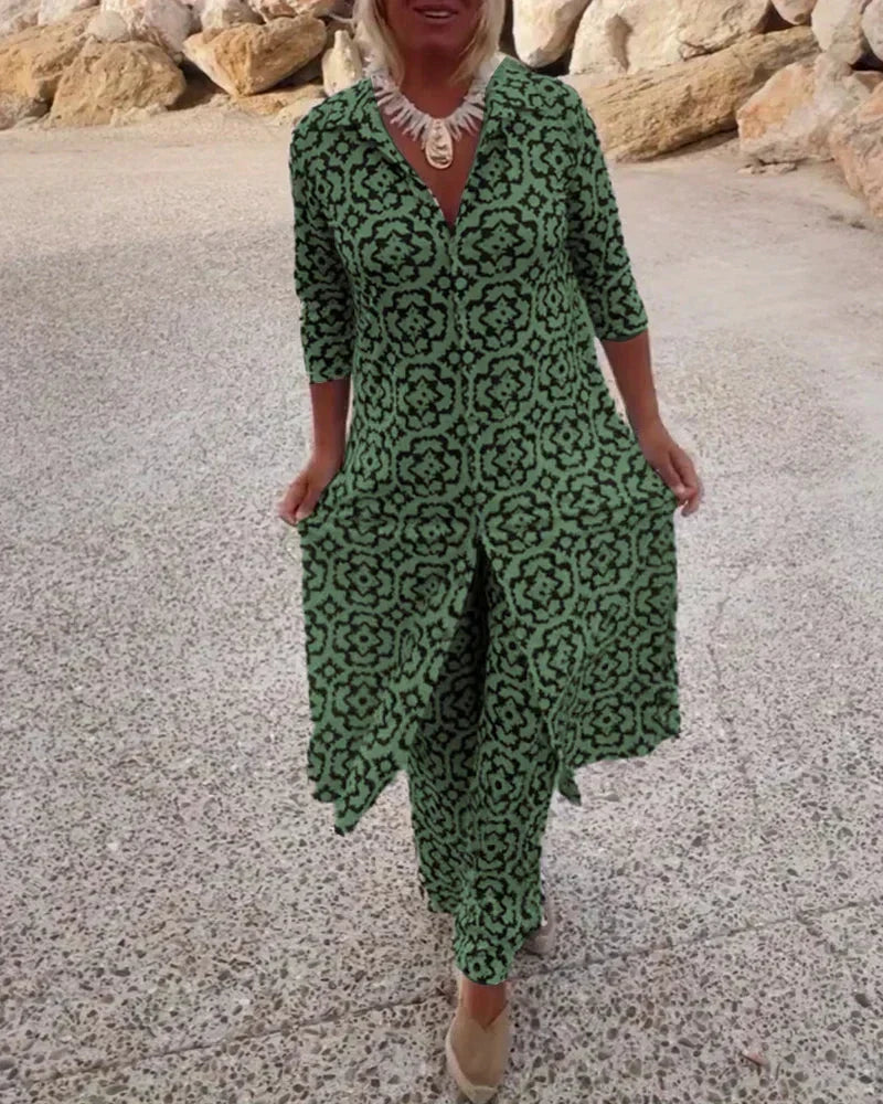 Leah | Boho Geometric Print Tunic and Wide Leg Pants Set