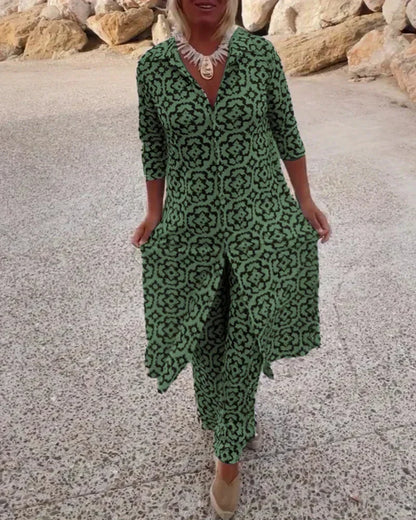 Leah | Boho Geometric Print Tunic and Wide Leg Pants Set