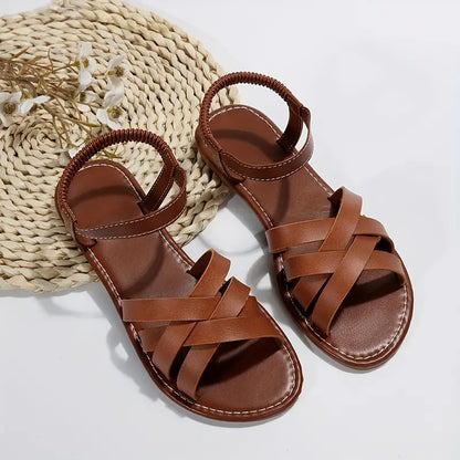 Elena | Orthopedic Woven Strap Flat Sandals with Ankle Buckle