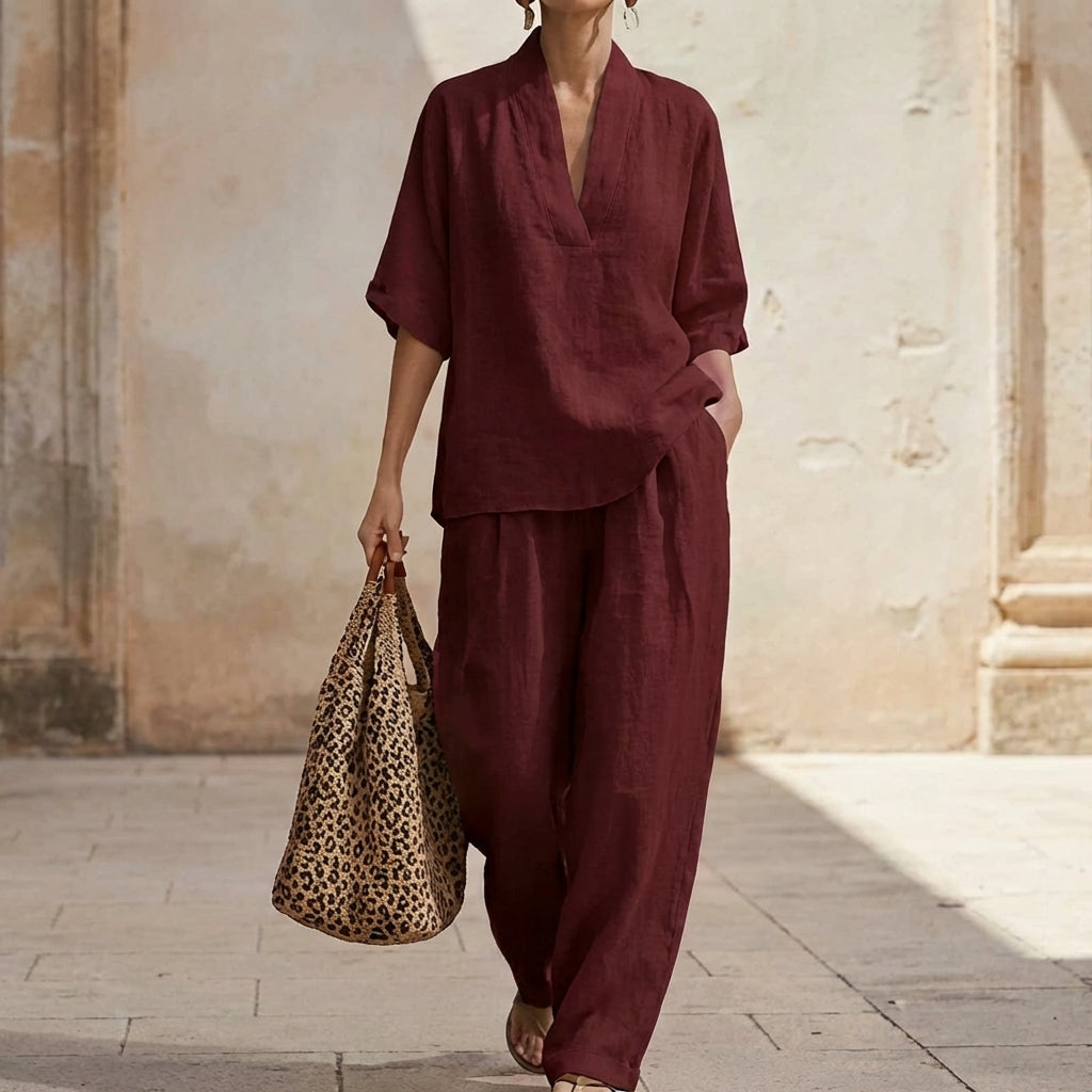 Orla | Henley Top and Wide Leg Pants Co-Ord Set