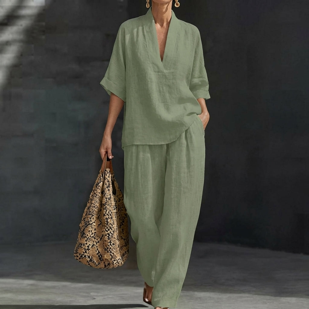 Orla | Henley Top and Wide Leg Pants Co-Ord Set
