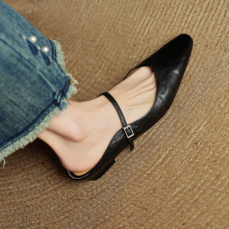 Sophie | Pointed Toe Slingback Flats with Buckle Strap