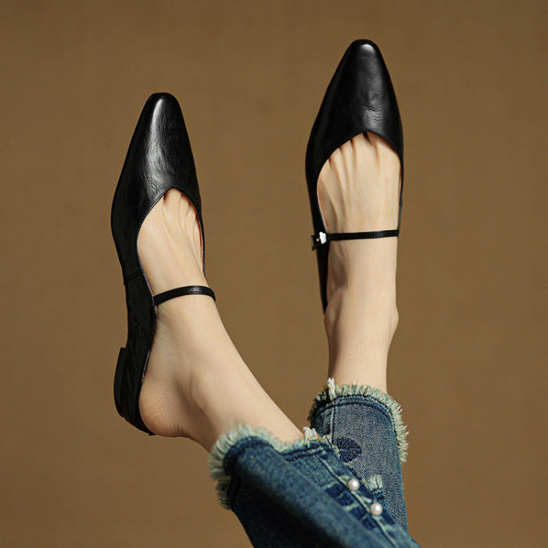 Sophie | Pointed Toe Slingback Flats with Buckle Strap