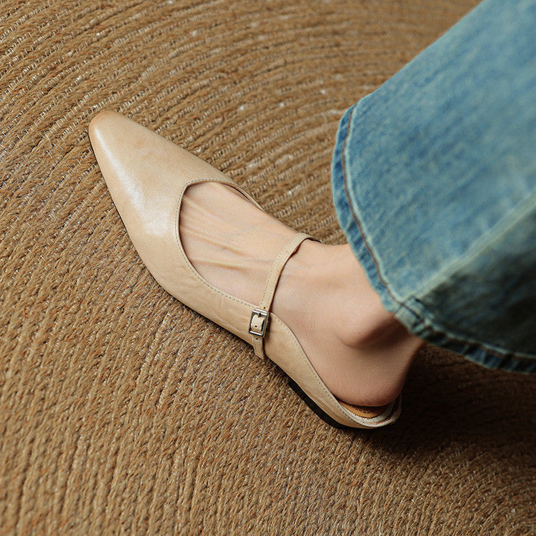 Sophie | Pointed Toe Slingback Flats with Buckle Strap