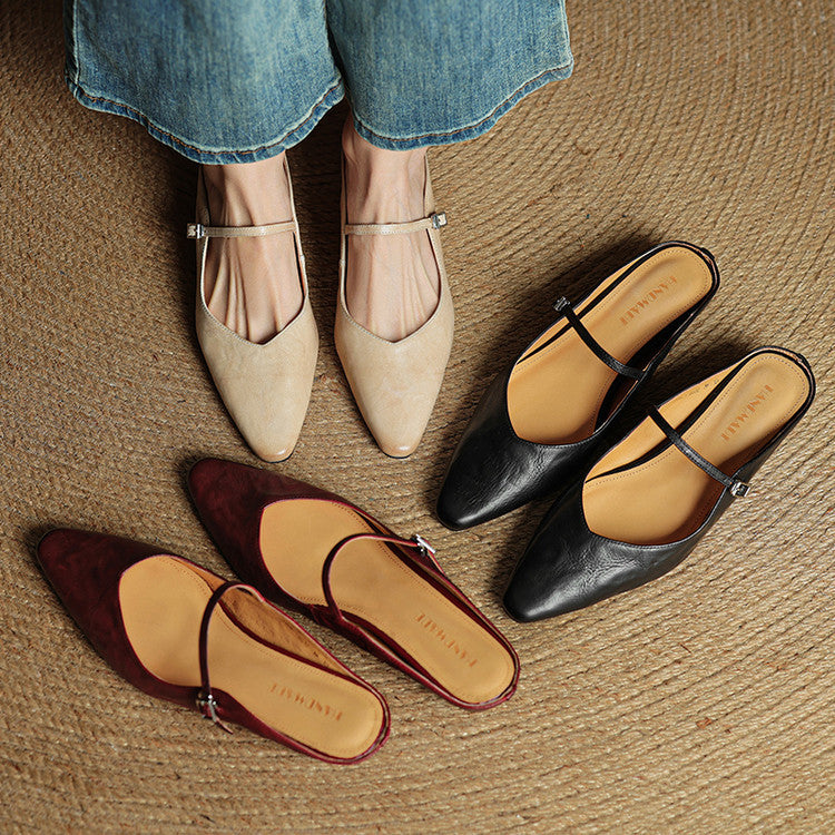 Sophie | Pointed Toe Slingback Flats with Buckle Strap