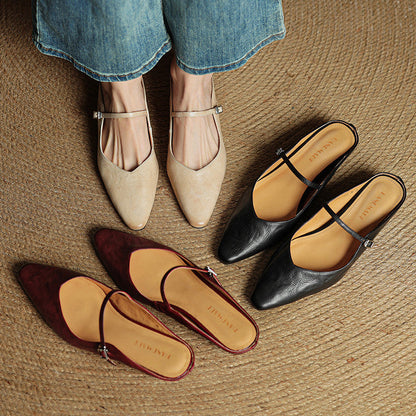 Sophie | Pointed Toe Slingback Flats with Buckle Strap