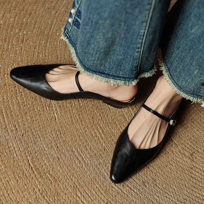 Sophie | Pointed Toe Slingback Flats with Buckle Strap
