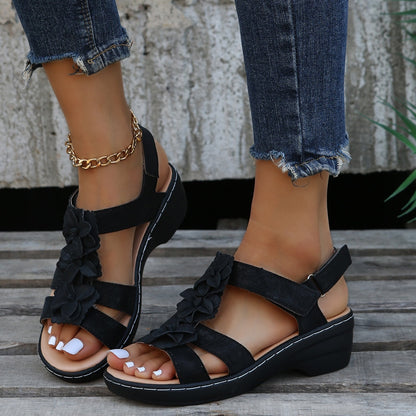 Amelia | Floral Wedge Sandals with Ankle Strap