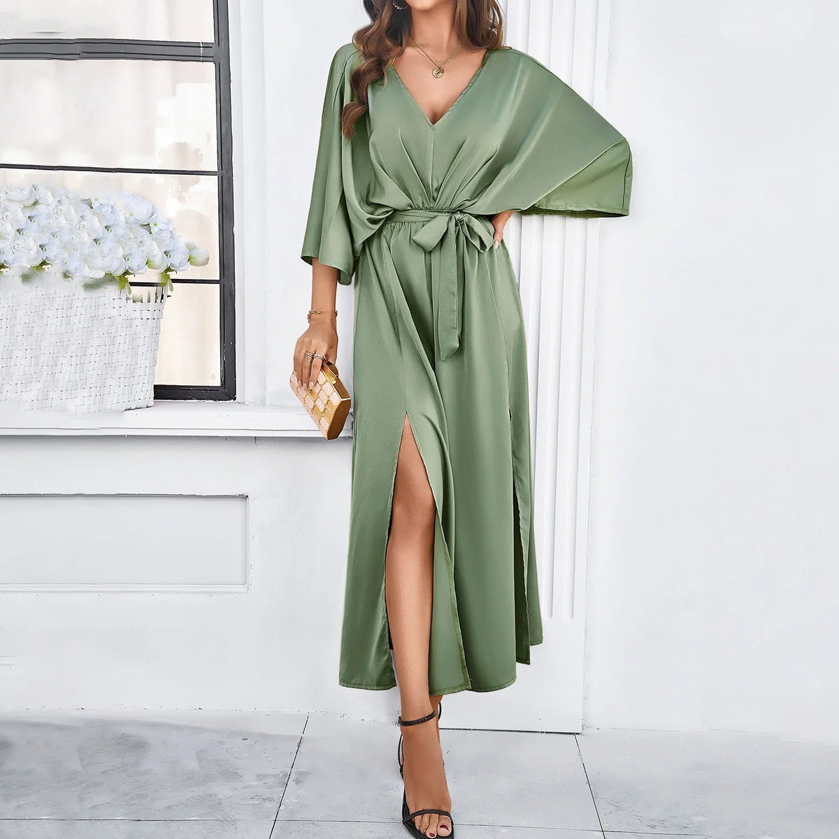 Cressida | V-Neck Flowing Maxi Evening Dress