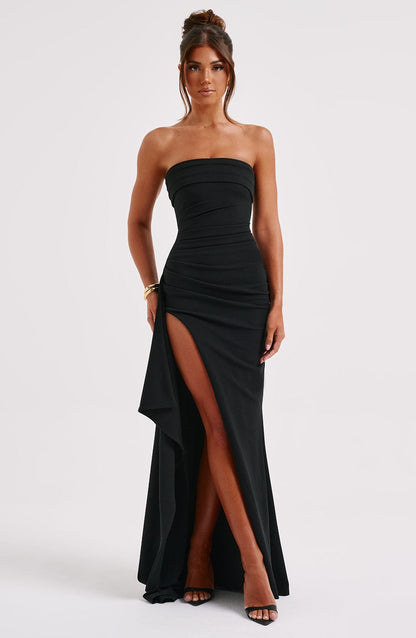 Ruby | Black Strapless Evening Gown with Slit