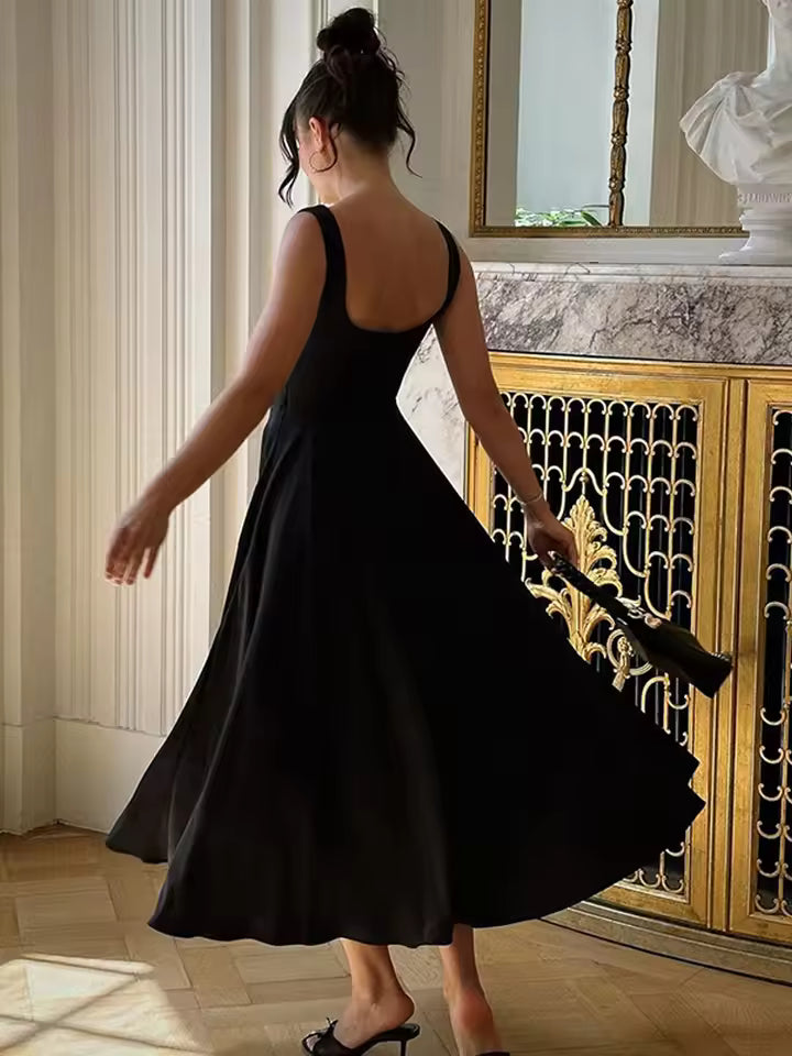 Willow | Black Elegant Formal Midi Evening Dress