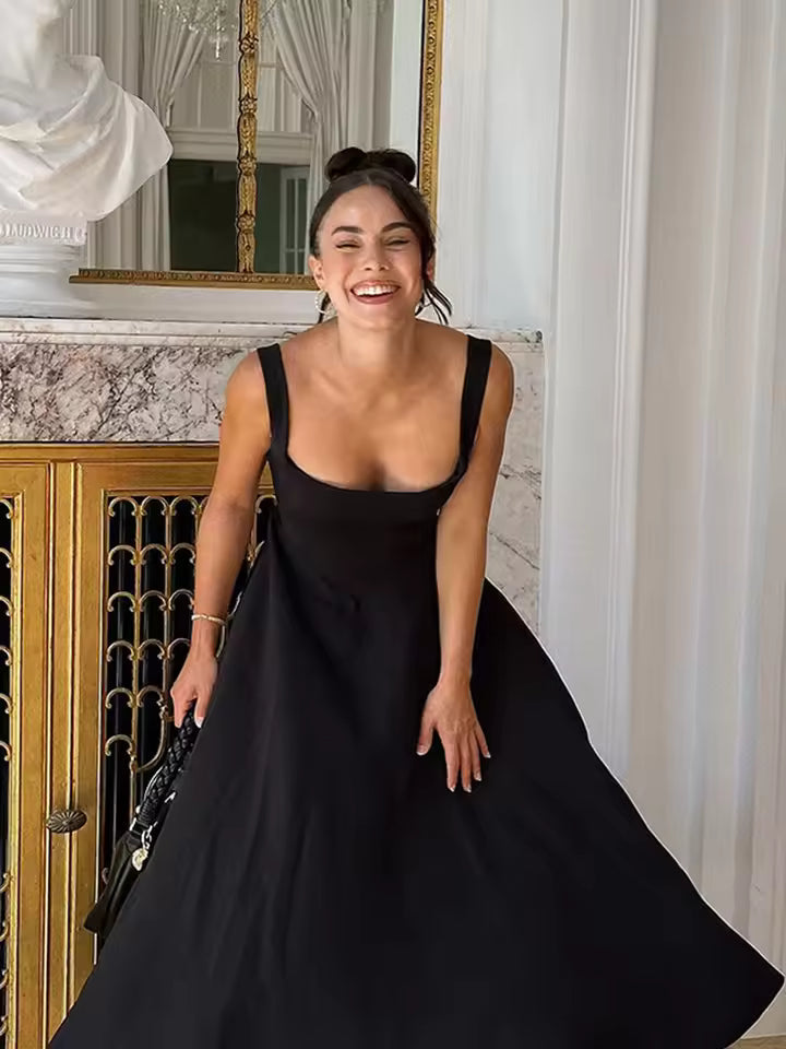 Willow | Black Elegant Formal Midi Evening Dress