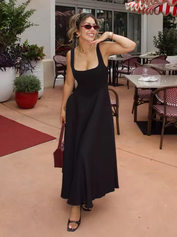 Willow | Black Elegant Formal Midi Evening Dress
