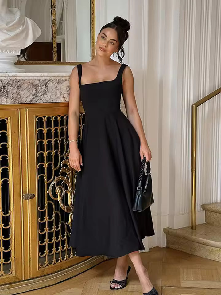 Willow | Black Elegant Formal Midi Evening Dress