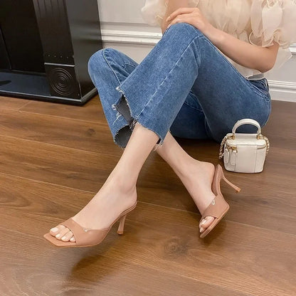 Clara | Square Toe Slip-On Mule Heels