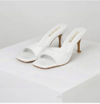 Clara | Square Toe Slip-On Mule Heels