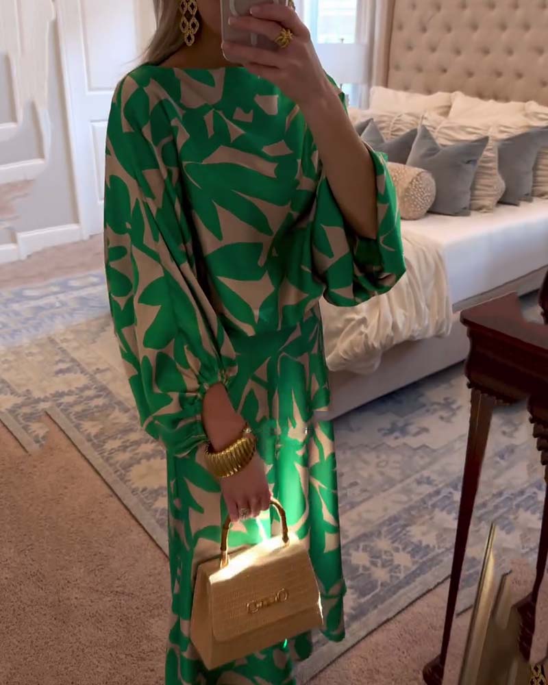 Juno | Printed Lantern Sleeve Two Piece Set