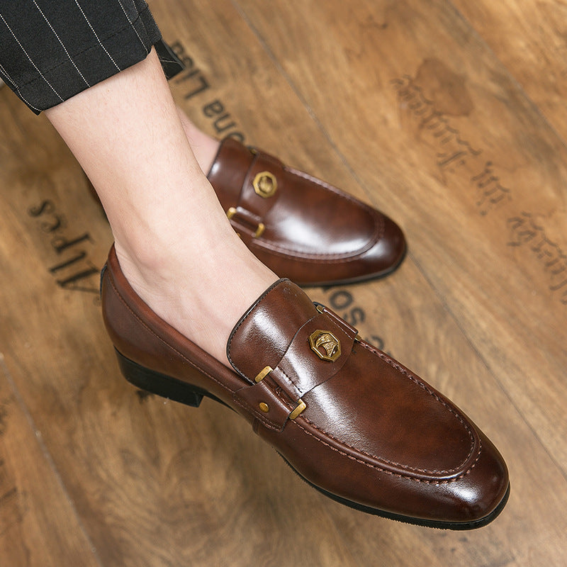 Cyrus | Leather Emblem Buckle Formal Loafers