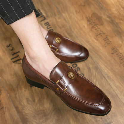 Cyrus | Leather Emblem Buckle Formal Loafers