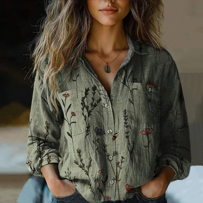 Valerie | Paisley Print Boho Button Down Long Sleeve Blouse