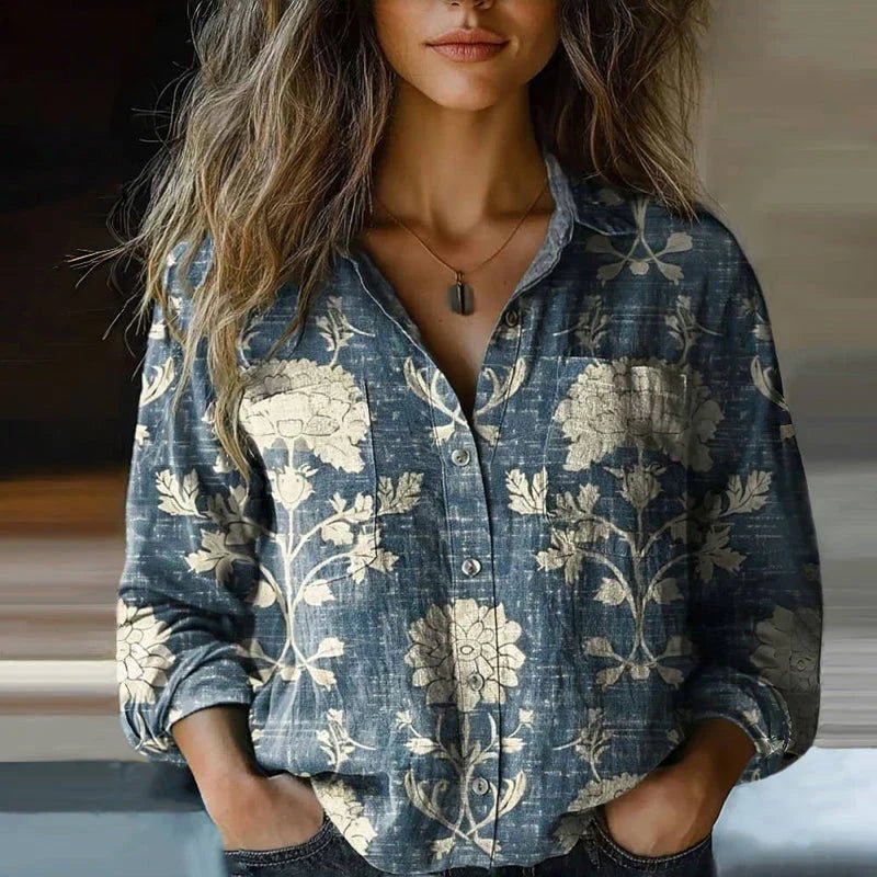 Valerie | Paisley Print Boho Button Down Long Sleeve Blouse