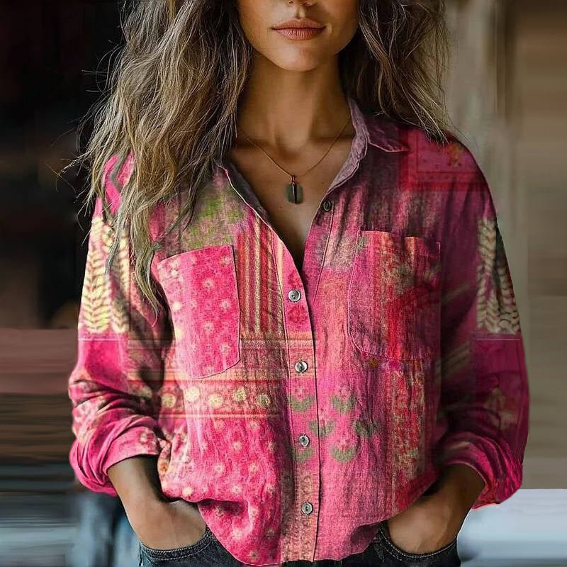 Valerie | Paisley Print Boho Button Down Long Sleeve Blouse