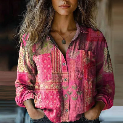Valerie | Paisley Print Boho Button Down Long Sleeve Blouse