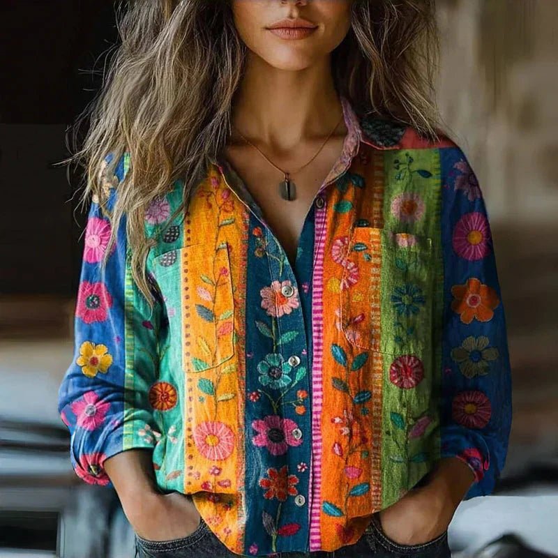 Valerie | Paisley Print Boho Button Down Long Sleeve Blouse
