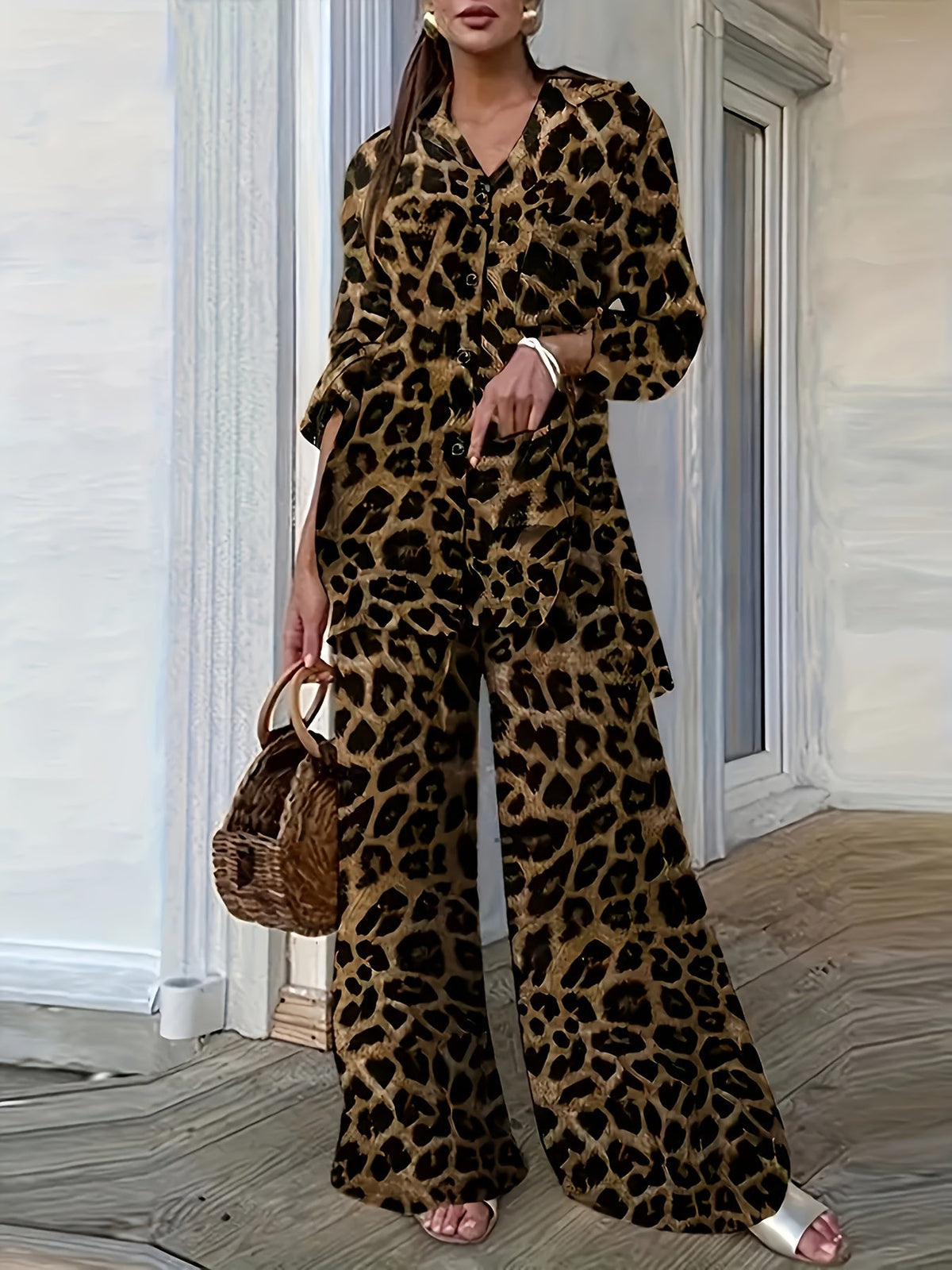 Dahlia | Leopard Print Two Piece Set with Collar