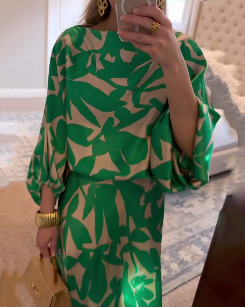 Juno | Printed Lantern Sleeve Two Piece Set