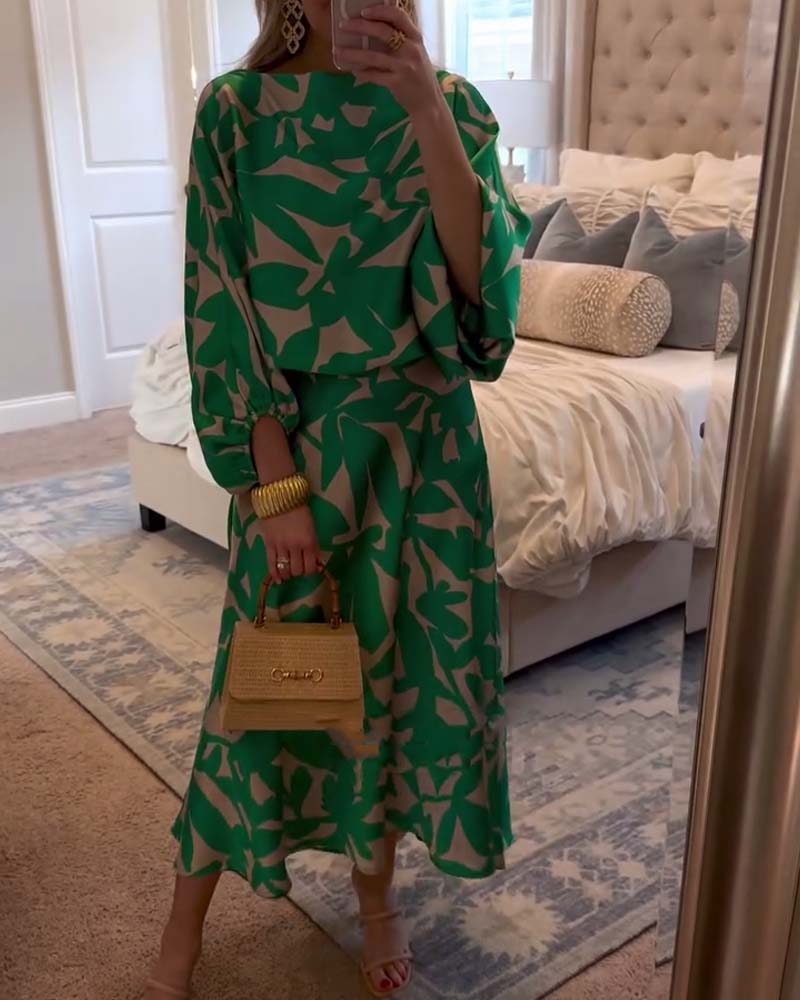 Juno | Printed Lantern Sleeve Two Piece Set