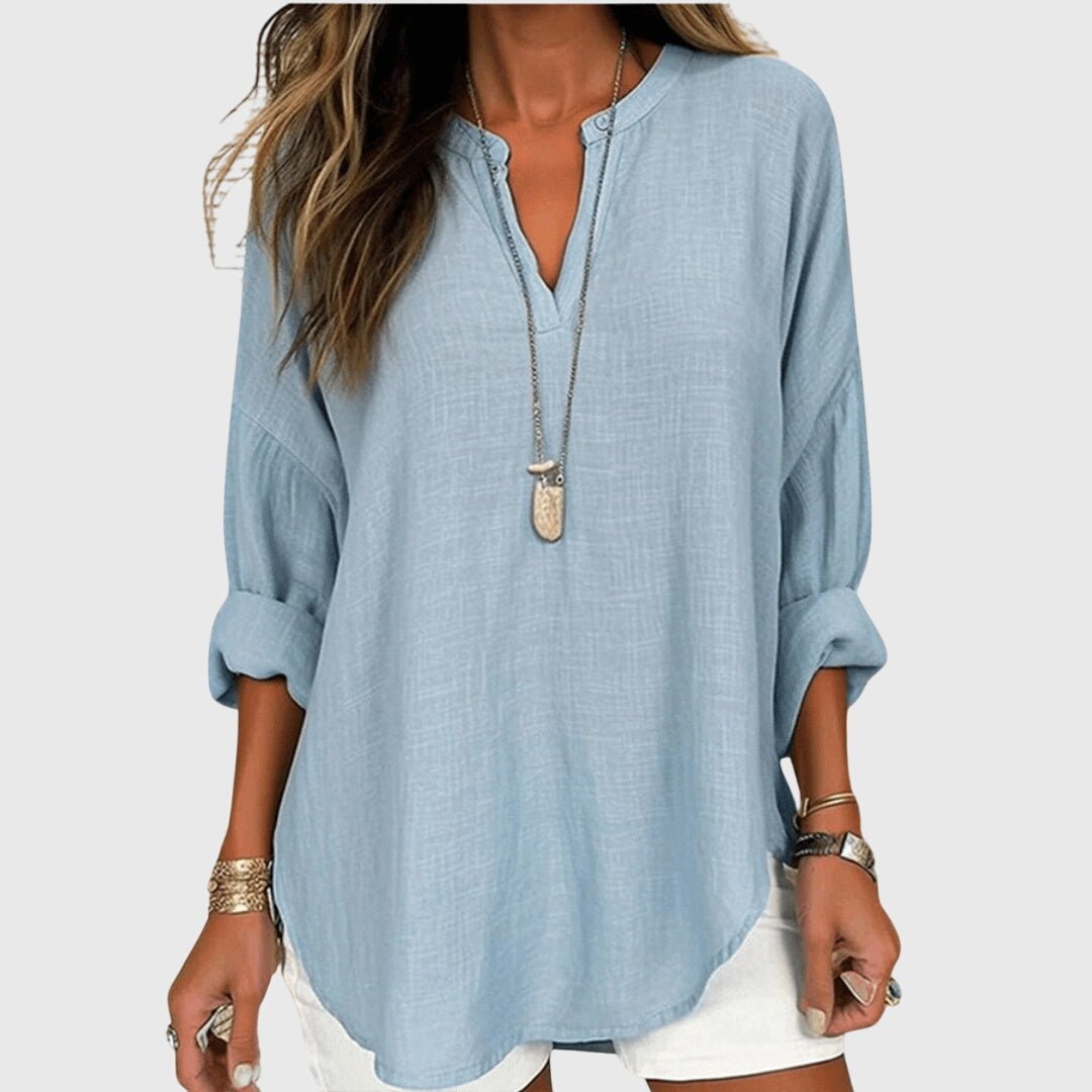 Lorelei | V-Neck Long Sleeve Linen Tunic Shirt