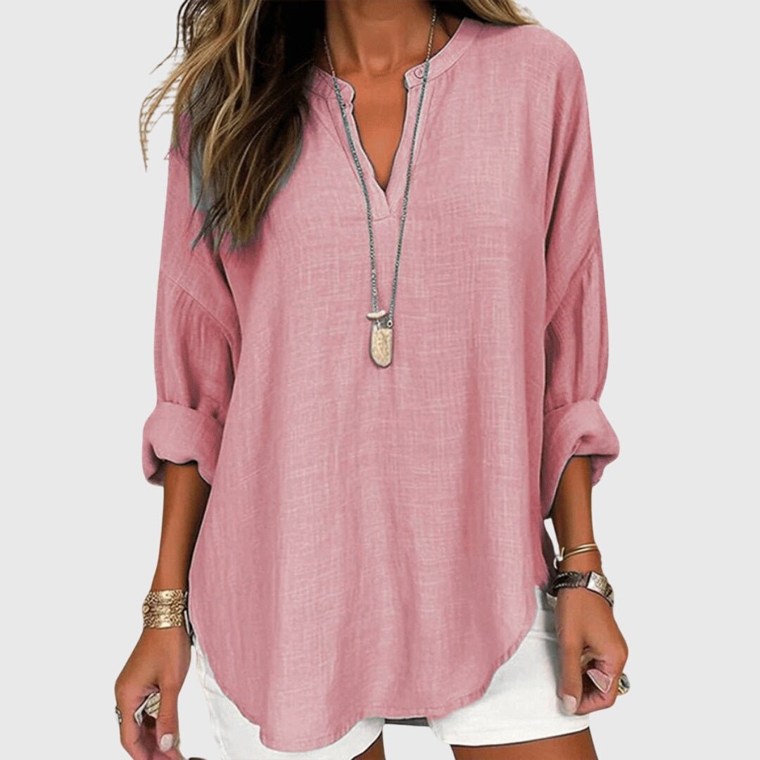 Lorelei | V-Neck Long Sleeve Linen Tunic Shirt