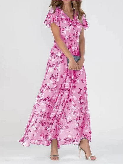 Marigold | Floral V-Neck Flutter Sleeve Maxi Dress