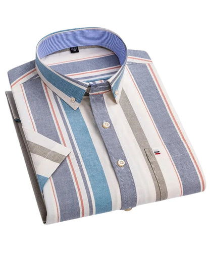 Patrick | Striped Short Sleeve Cotton Button Up Shirt