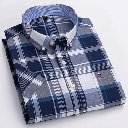 Patrick | Striped Short Sleeve Cotton Button Up Shirt