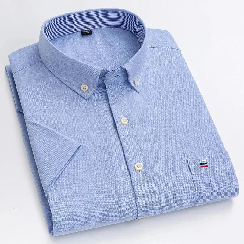 Patrick | Striped Short Sleeve Cotton Button Up Shirt