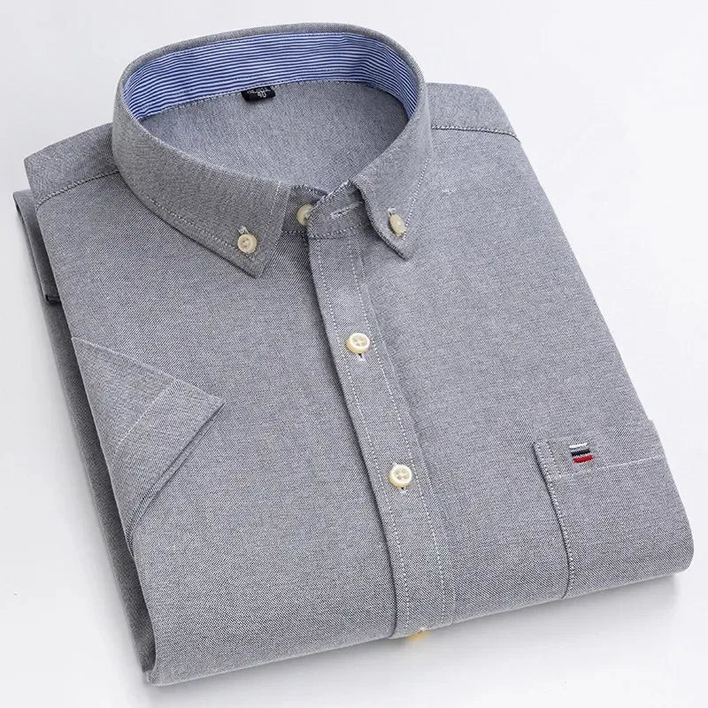 Patrick | Striped Short Sleeve Cotton Button Up Shirt