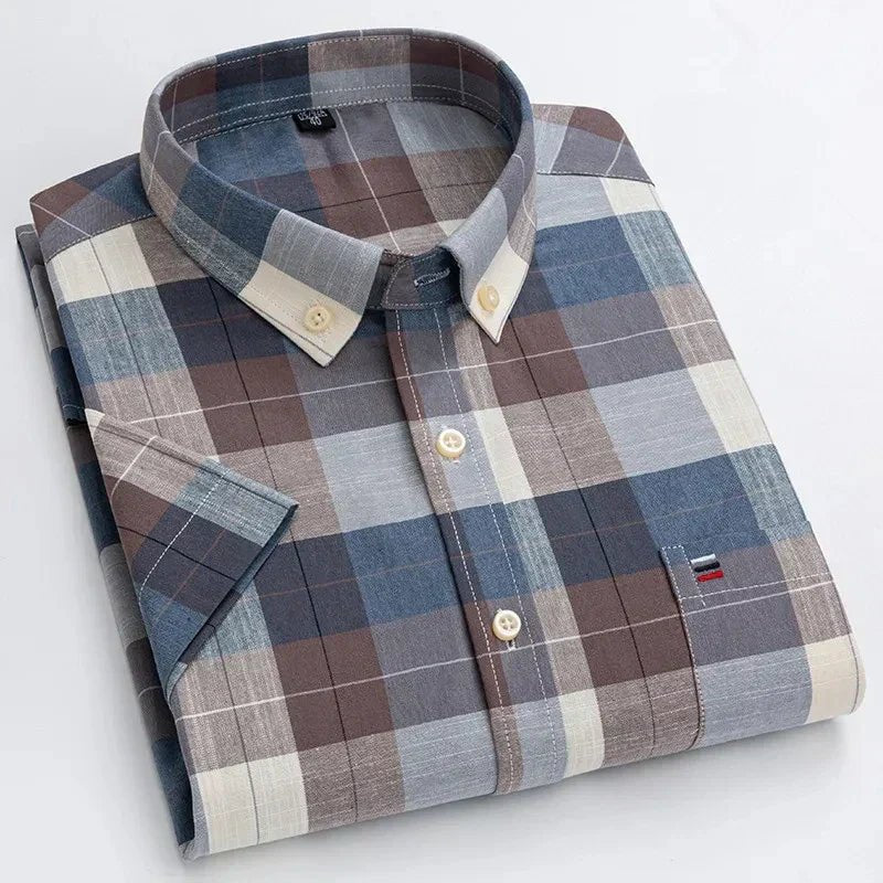 Patrick | Striped Short Sleeve Cotton Button Up Shirt