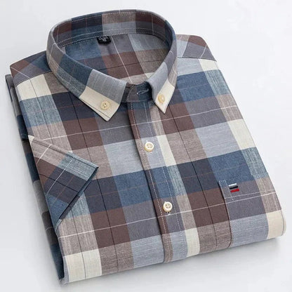 Patrick | Striped Short Sleeve Cotton Button Up Shirt