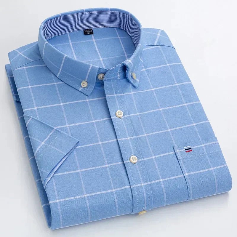 Patrick | Striped Short Sleeve Cotton Button Up Shirt
