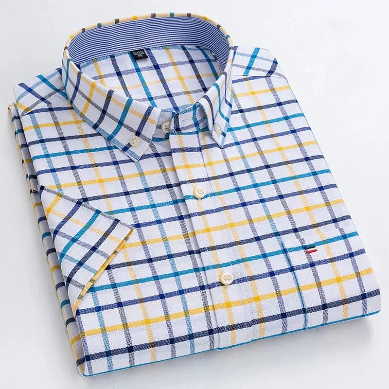 Patrick | Striped Short Sleeve Cotton Button Up Shirt