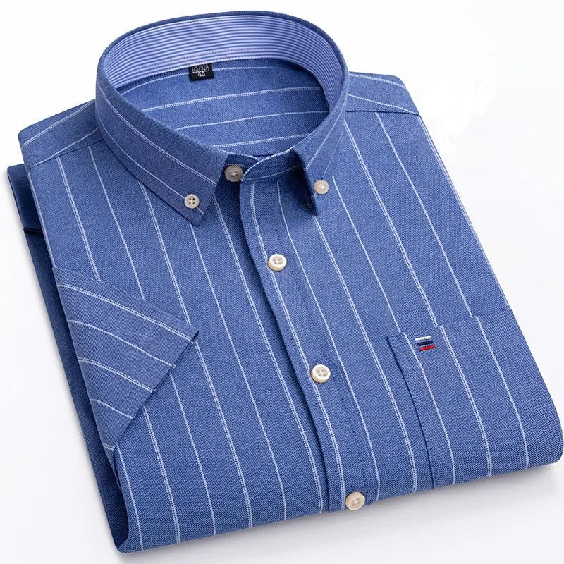 Patrick | Striped Short Sleeve Cotton Button Up Shirt