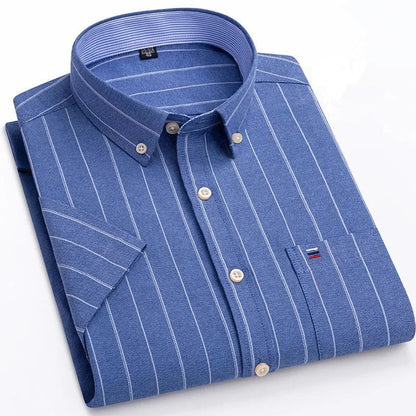 Patrick | Striped Short Sleeve Cotton Button Up Shirt
