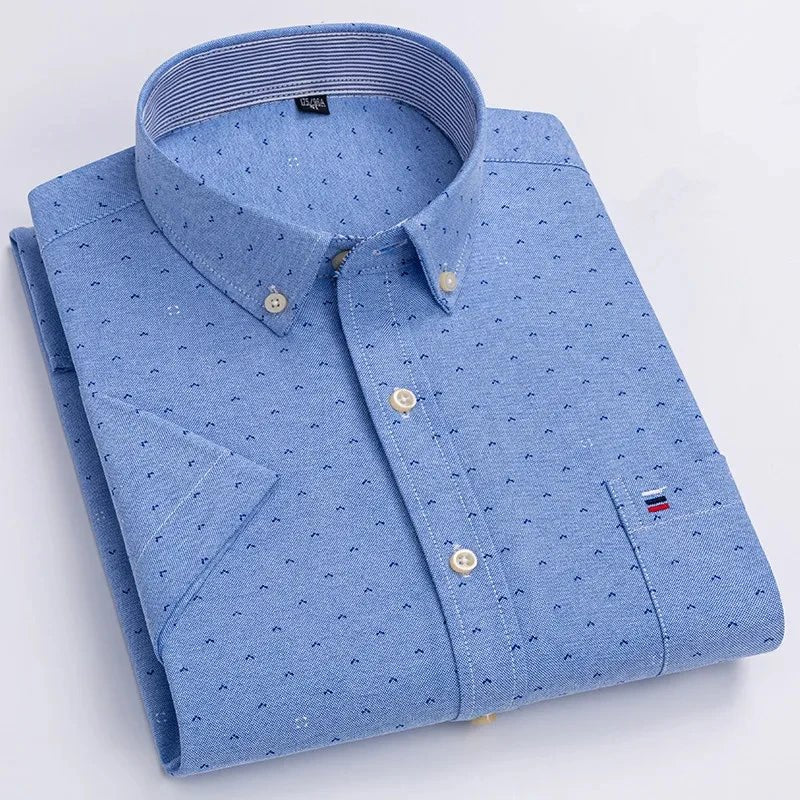 Patrick | Striped Short Sleeve Cotton Button Up Shirt
