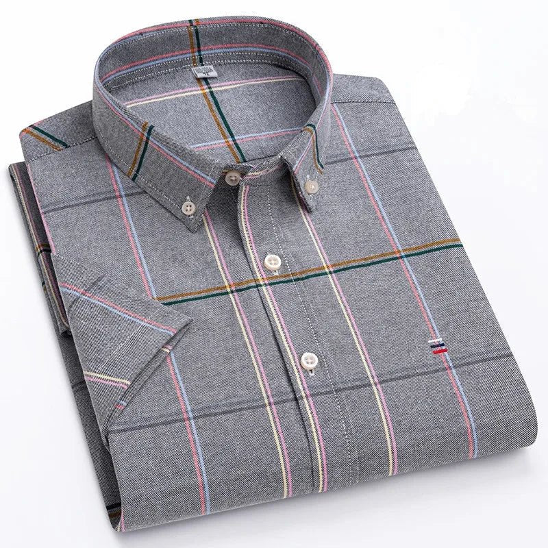 Patrick | Striped Short Sleeve Cotton Button Up Shirt