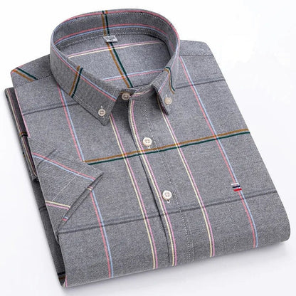 Patrick | Striped Short Sleeve Cotton Button Up Shirt