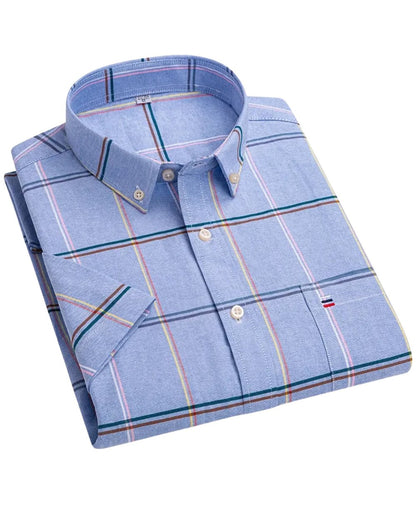 Patrick | Striped Short Sleeve Cotton Button Up Shirt